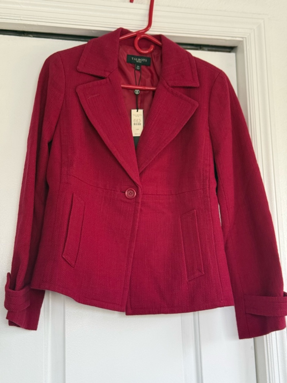 Talbots Women's Red Single-Button Textured Blazer